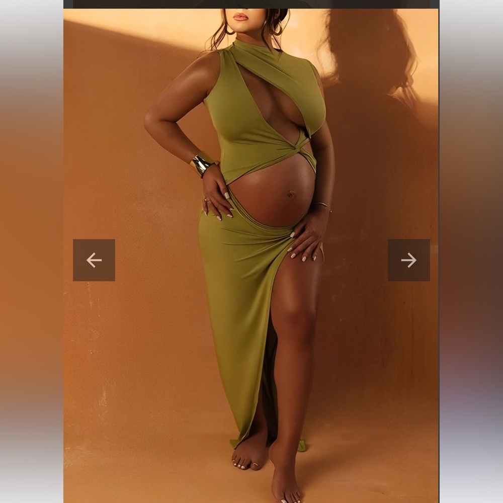 Green cut out maternity shoot dress